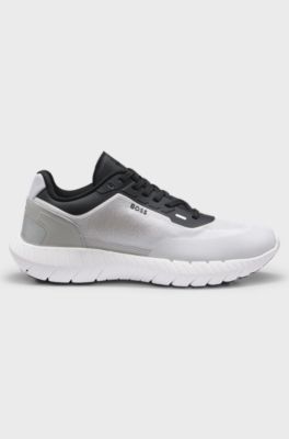 BOSS-MOTION lace-up trainers in woven jacquard, White