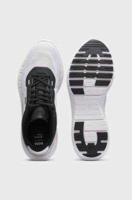 BOSS-MOTION lace-up trainers in woven jacquard, White