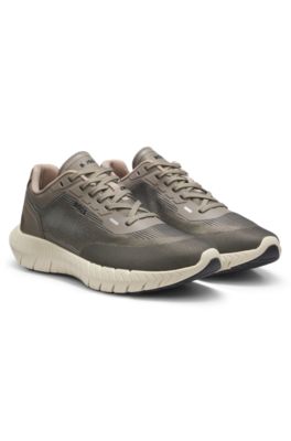 BOSS-MOTION lace-up trainers in woven jacquard, Dark Green