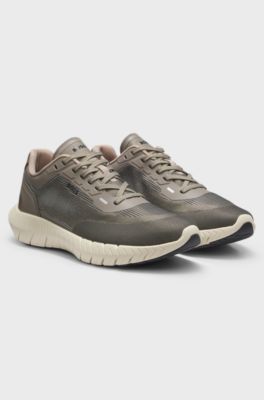 BOSS-MOTION lace-up trainers in woven jacquard, Dark Green