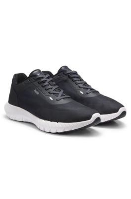 BOSS-MOTION lace-up trainers in woven jacquard, Dark Blue