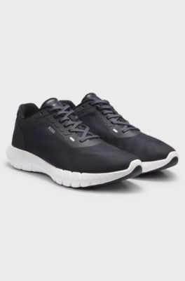 BOSS-MOTION lace-up trainers in woven jacquard, Dark Blue