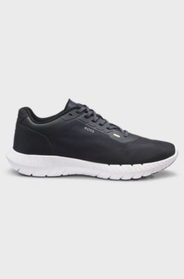 BOSS-MOTION lace-up trainers in woven jacquard, Dark Blue