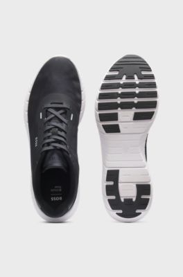 BOSS-MOTION lace-up trainers in woven jacquard, Dark Blue