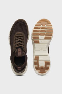 Sporty slip-on trainers with suede details, Dark Brown