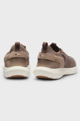 Sporty slip-on trainers with suede details, Marrone chiaro