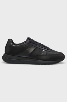 Porsche x BOSS leather trainers with perforated details, Black