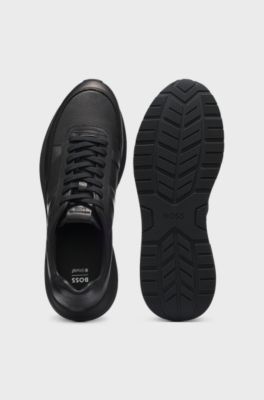 Porsche x BOSS leather trainers with perforated details, Black