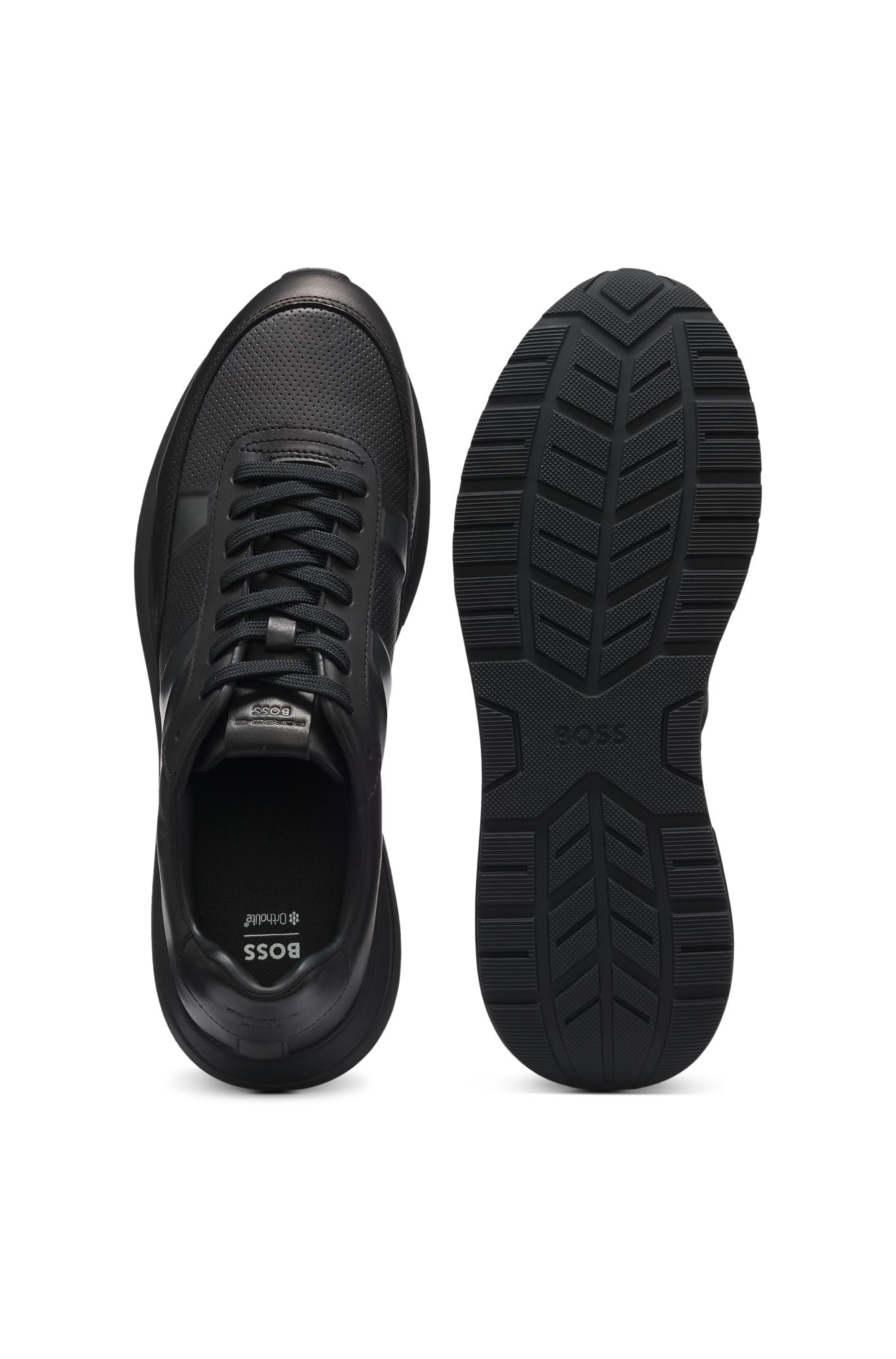 Porsche x BOSS leather trainers with perforated details, Black
