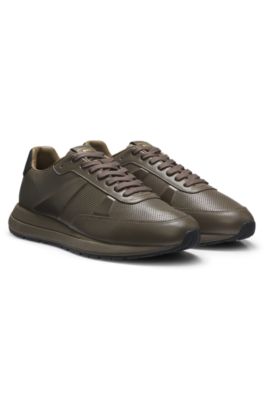 Porsche x BOSS leather trainers with perforated details, Dark Brown