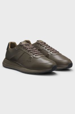 Porsche x BOSS leather trainers with perforated details, Dark Brown