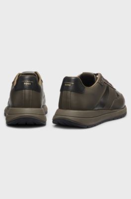 Porsche x BOSS leather trainers with perforated details, Dark Brown
