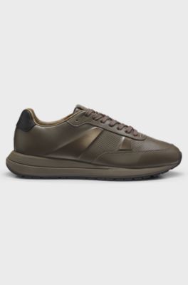 Porsche x BOSS leather trainers with perforated details, Dark Brown