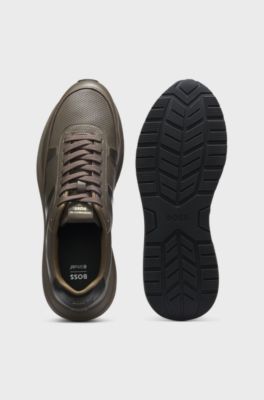 Porsche x BOSS leather trainers with perforated details, Dark Brown