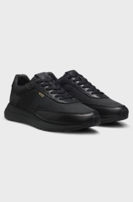 Monogram trainers with leather trims and EVA-rubber sole, Black