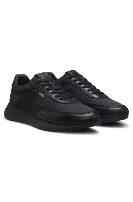 Monogram trainers with leather trims and EVA-rubber sole