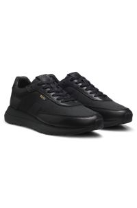 Monogram trainers with leather trims and EVA-rubber sole, Black