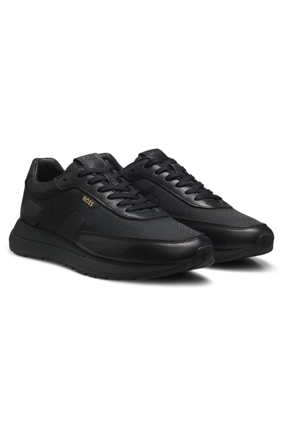 Monogram trainers with leather trims and EVA-rubber sole