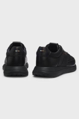 Monogram trainers with leather trims and EVA-rubber sole, Black