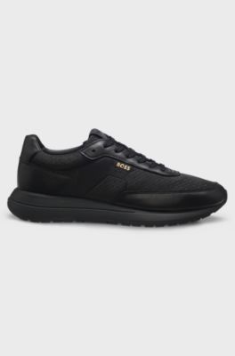 Monogram trainers with leather trims and EVA-rubber sole, Black