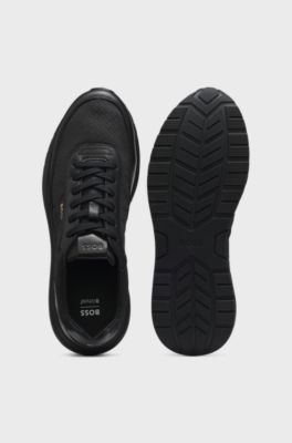 Monogram trainers with leather trims and EVA-rubber sole, Black