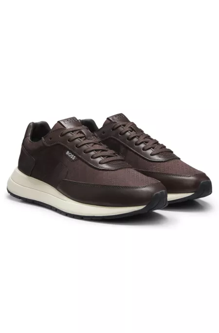 Monogram trainers with leather trims and EVA-rubber sole
