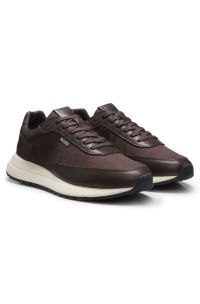 Monogram trainers with leather trims and EVA-rubber sole, Dark Brown