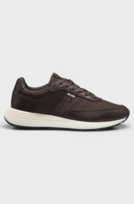 Monogram trainers with leather trims and EVA-rubber sole, Dark Brown