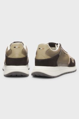Leather running-style trainers with suede trims, Light Brown