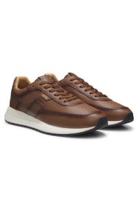 Brushed leather trainers with EVA-rubber sole, Brown