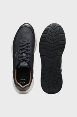 Brushed leather trainers with EVA-rubber sole, Dark Blue
