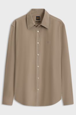 Regular-fit cotton shirt, Light Brown