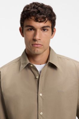 Regular-fit cotton shirt, Light Brown