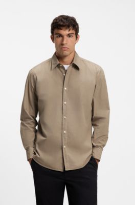 Regular-fit cotton shirt, Light Brown