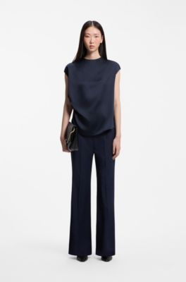 High-neck satin top , Dark Blue