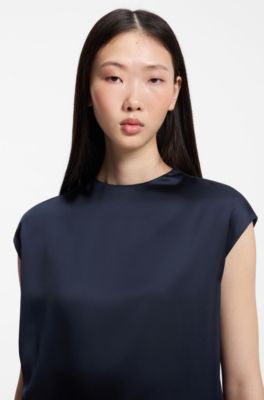 High-neck satin top , Dark Blue