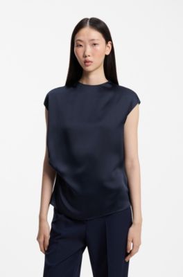 High-neck satin top , Dark Blue