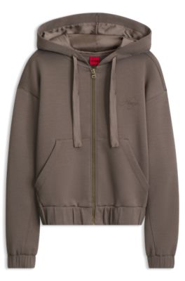 Relaxed-fit zip-up hoodie with satin drawcords, Brown