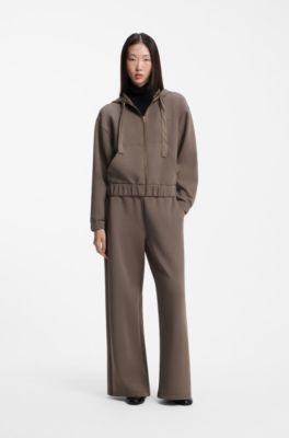 Relaxed-fit zip-up hoodie with satin drawcords, Brown