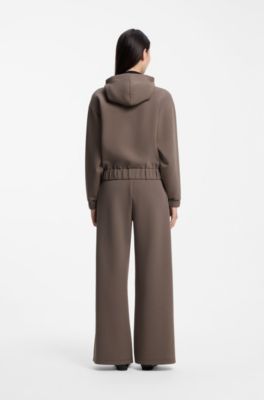 Relaxed-fit zip-up hoodie with satin drawcords, Brown