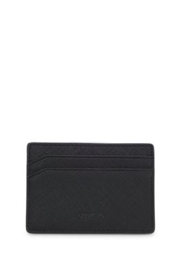 Gift-boxed faux-leather card holder and key ring, Black