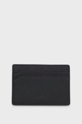 Gift-boxed faux-leather card holder and key ring, Black