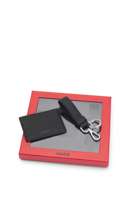 Gift-boxed faux-leather card holder and key ring