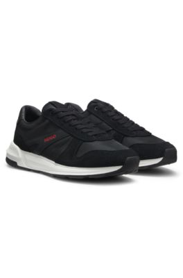 Suede-trim trainers with logo details, Black