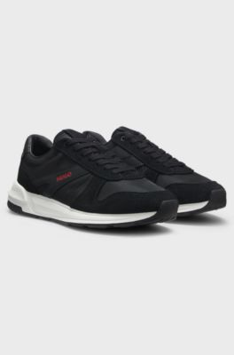 Suede-trim trainers with logo details, Black