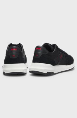 Suede-trim trainers with logo details, Black