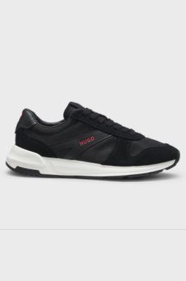 Suede-trim trainers with logo details, Black