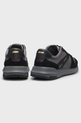 Sneakers con rifiniture in pelle scamosciata, Grigio