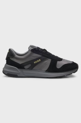 Sneakers con rifiniture in pelle scamosciata, Grigio
