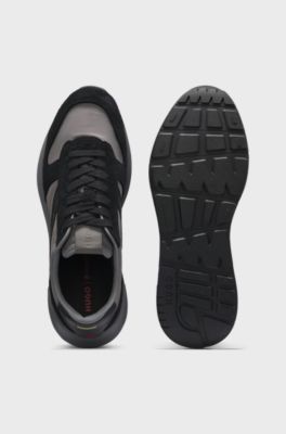 Sneakers con rifiniture in pelle scamosciata, Grigio